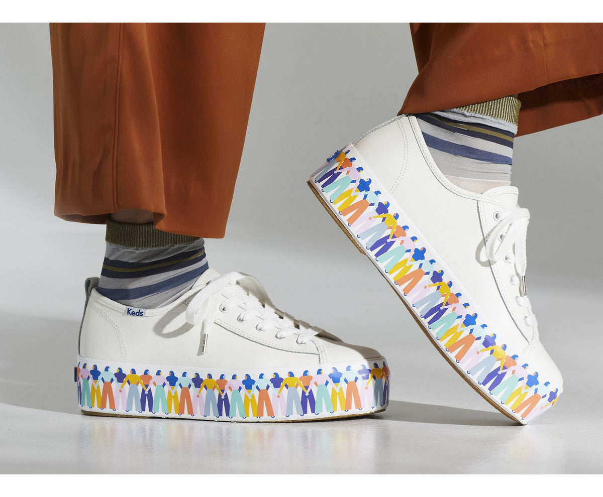 Keds Women Triple Up Leather Rainbow People