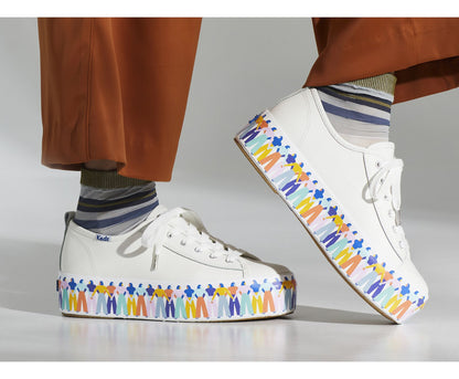 Keds Women Triple Up Leather Rainbow People